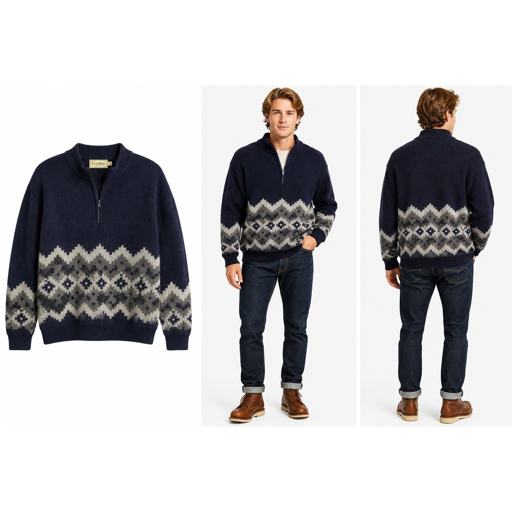 Vintage L.L.Bean M Wool Nordic Fair Isle Pullover Sweater Gorpcore Preppy Nordic